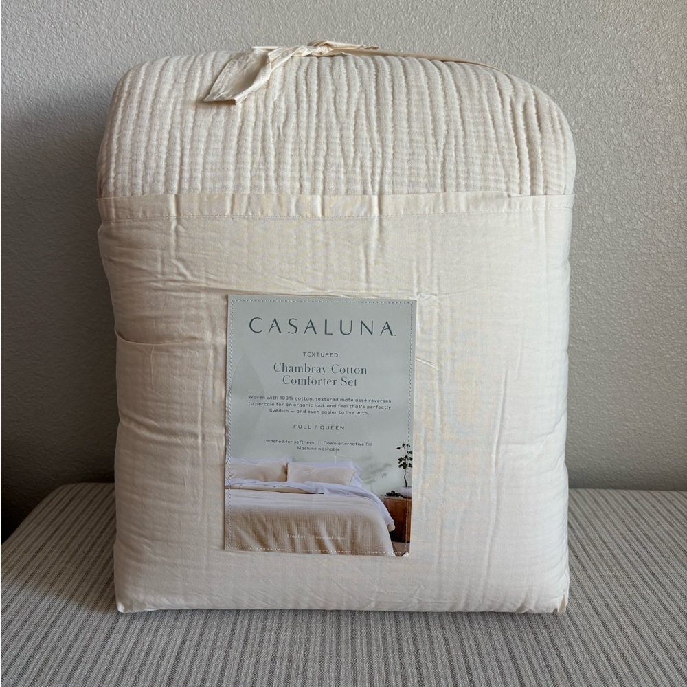 NWT Full/Queen Textured Chambray Comforter & Sham Set Natural - Casaluna